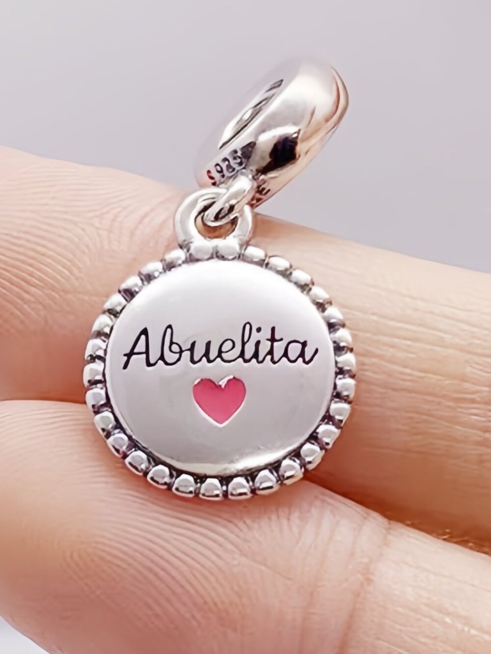 Pandora Abuelita Dangle Charm Red Enamel Heart Spanish Grandmother Pendant